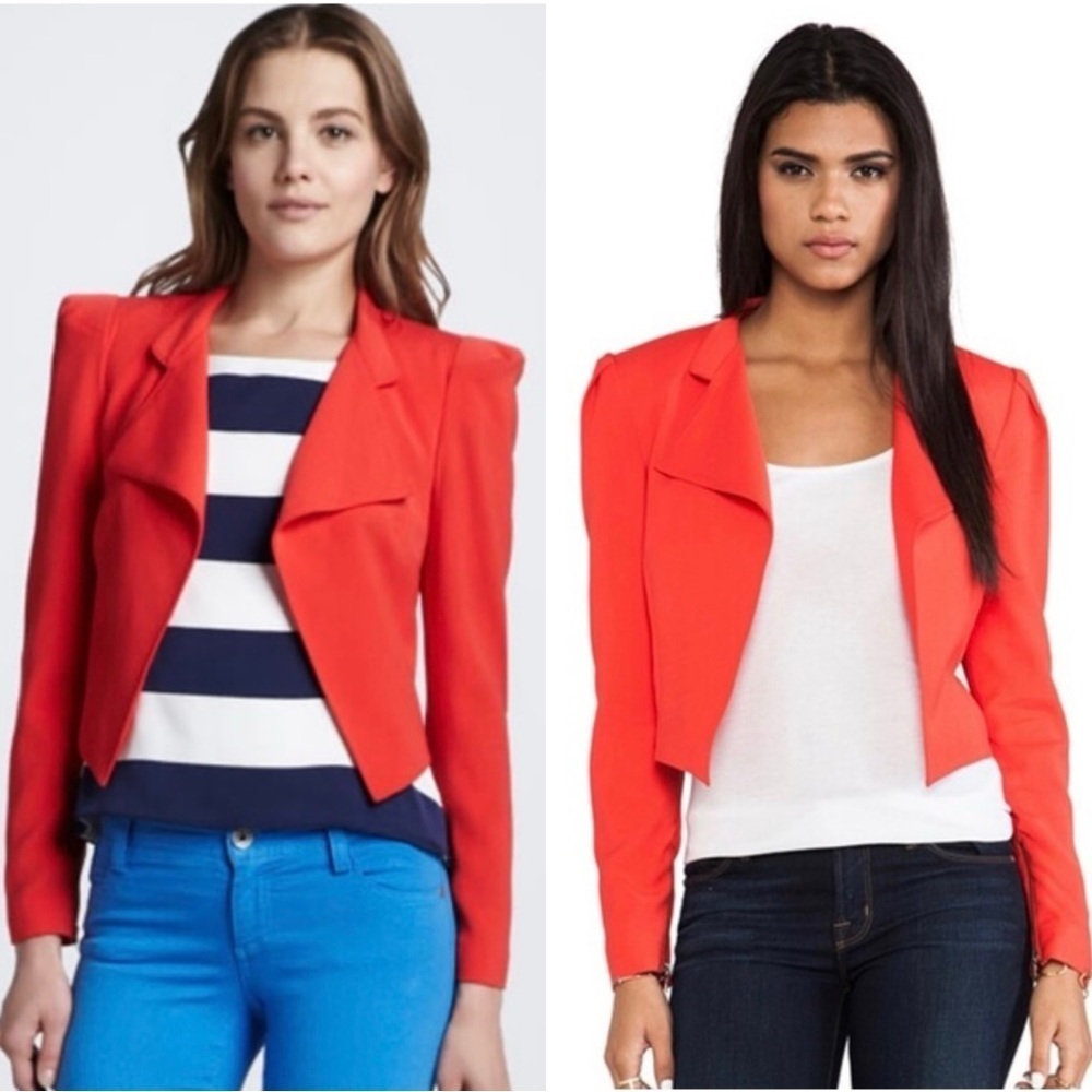 Alice + Olivia Blazer Morris Open Front Cropped Long Zippered Sleeves Red